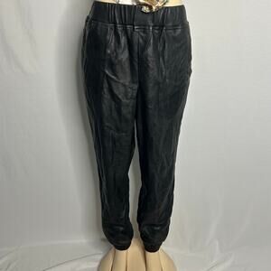 INC International Concepts Black Faux Leather Jogger Pants Large Vegan Leather